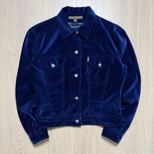 Katharine Hamnett Velvet Denim Trucker Jacket Womens Large Violet Blue Italy